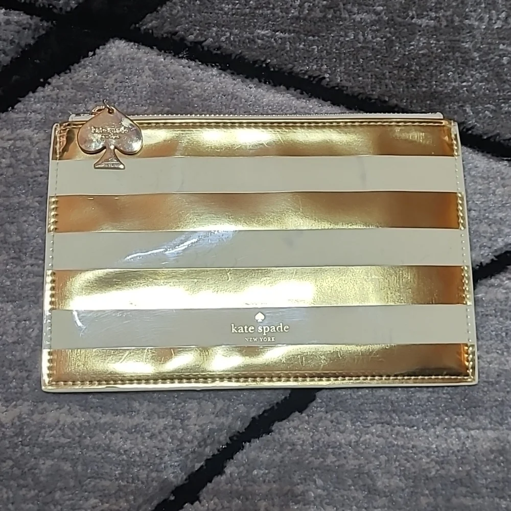 Kate Spade ♠️ New York Gold Strip Charm Pencil Pouch PRICE FIRM